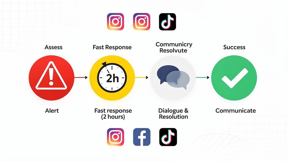 Proceso de gestión de crisis para Community Manager: alerta, respuesta rápida, resolución y cierre