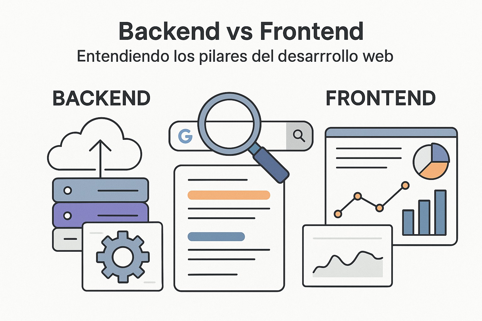 Ilustración sobre diferencia backend frontend desarrollo web