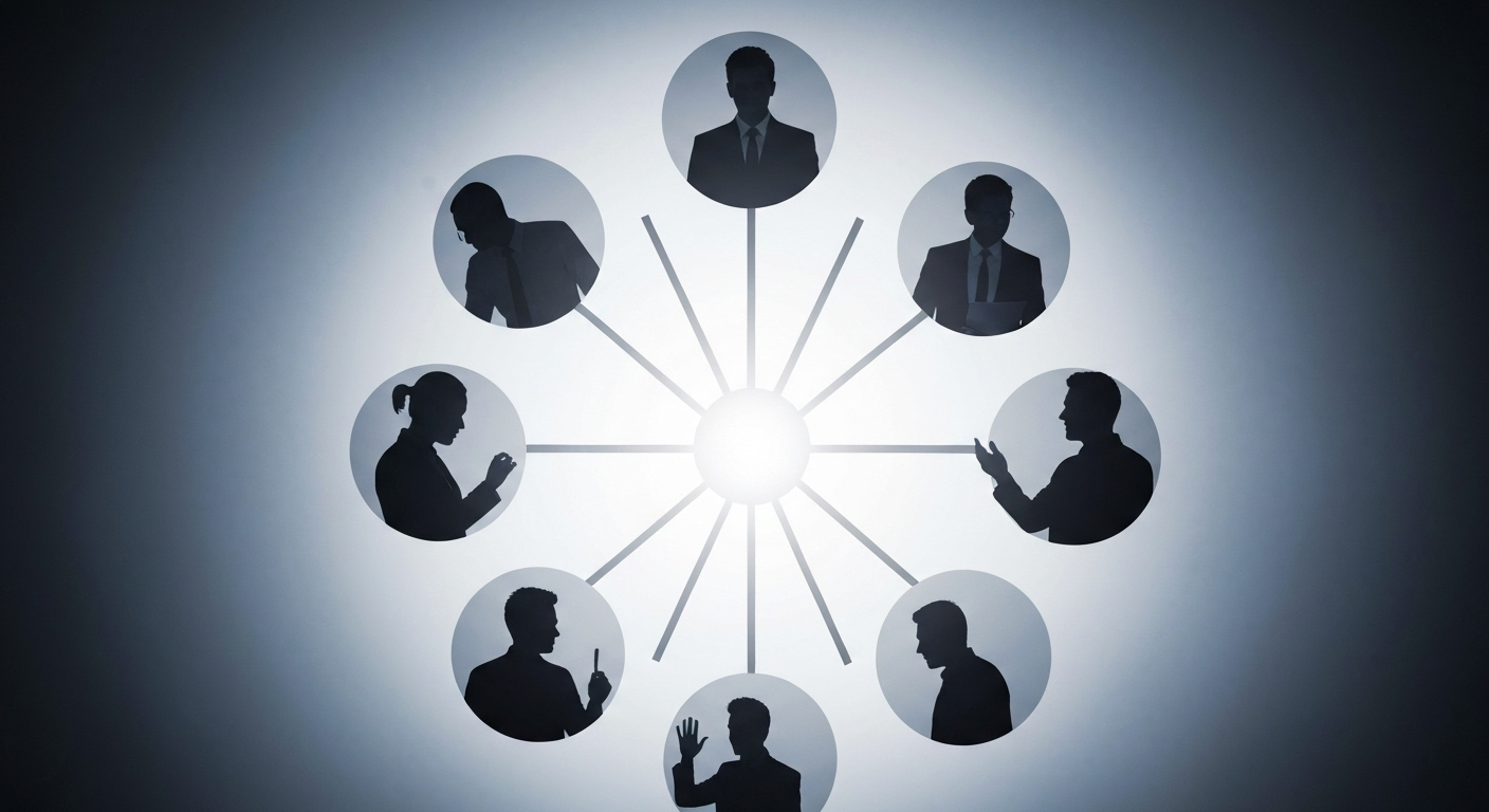 Enneagram diagram showing nine personality types and their collaborative team interactions.