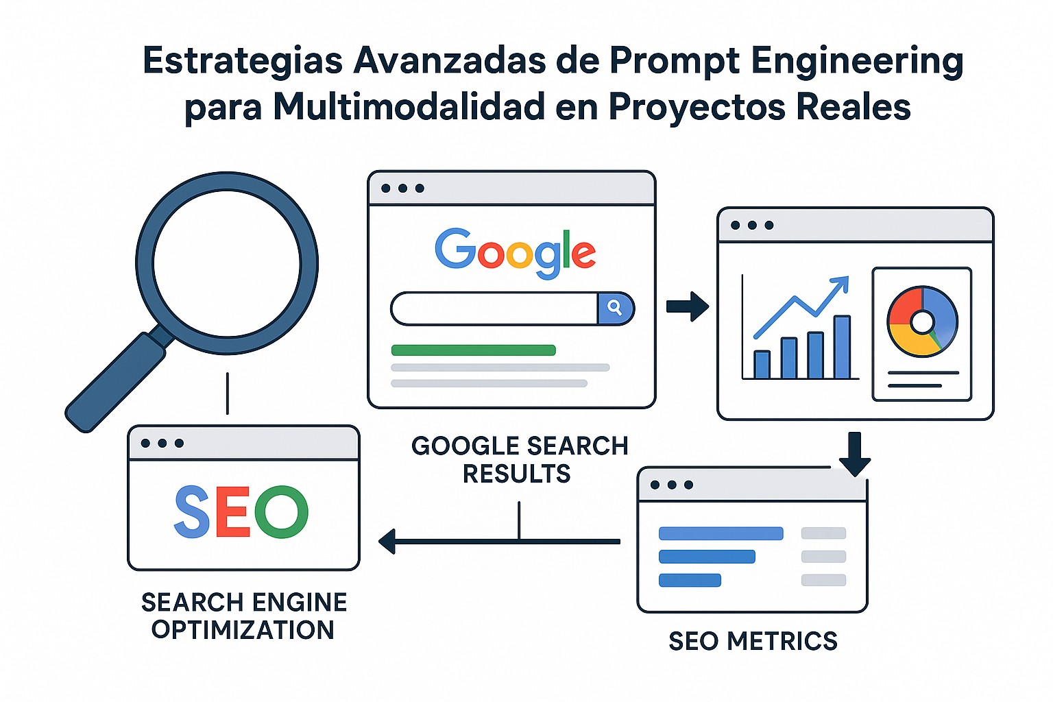 Ilustración de un proceso de fusión multimodal, combinando texto, imagen y audio en un modelo de IA