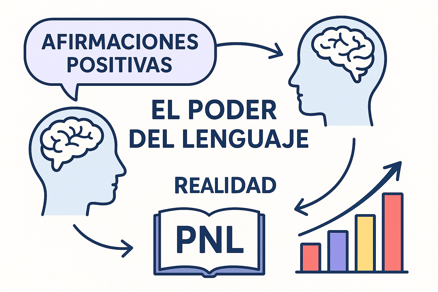 Una persona meditando o concentrándose, con gráficos abstractos que representan conexiones neuronales y patrones de pensamiento positivos
