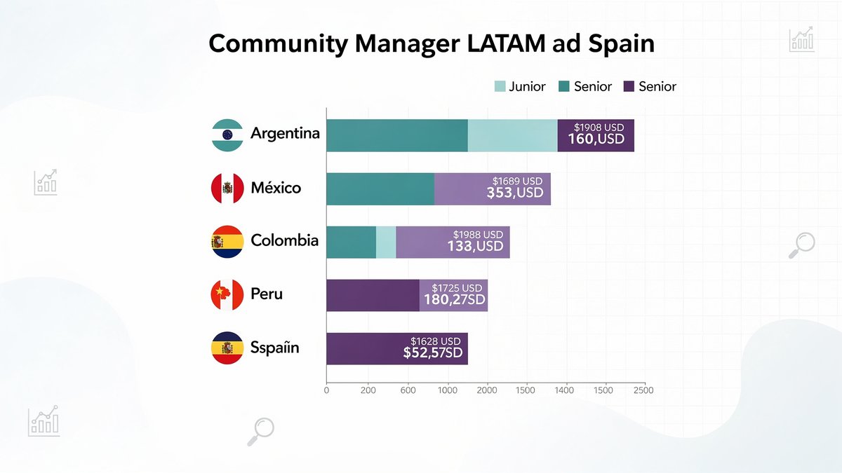 Infografía comparativa de salarios de Community Manager en Latinoamérica y España 2026