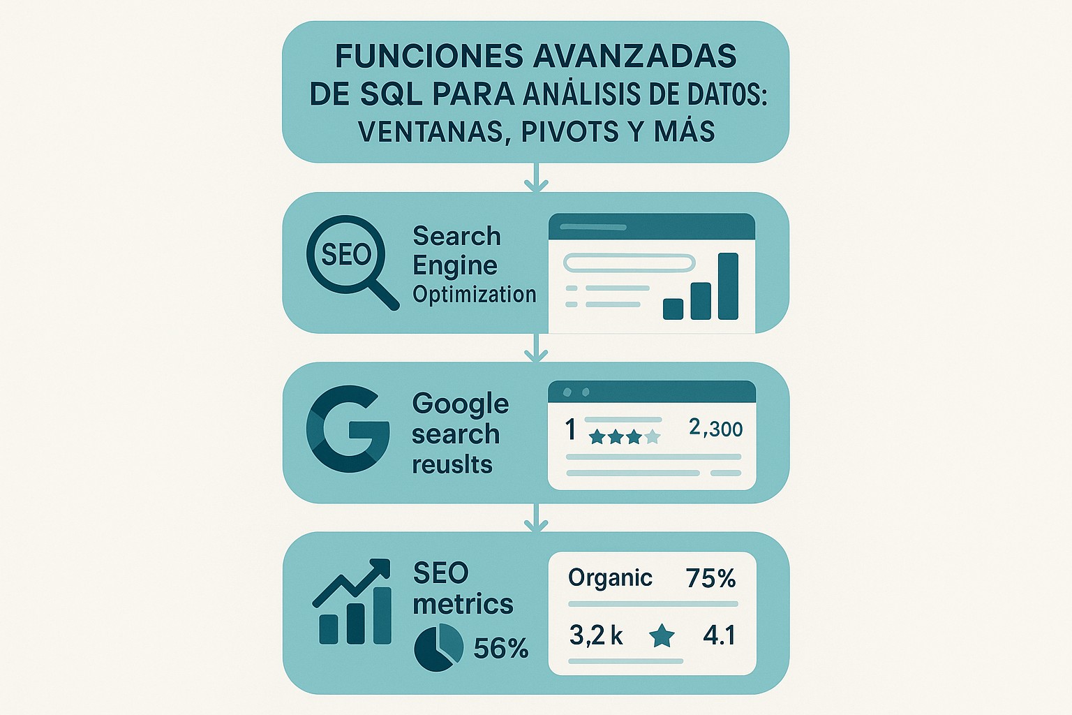 Infografía: conceptos clave de Funciones Avanzadas de SQL para Análisis de Datos: Ventanas, Pivots y Más